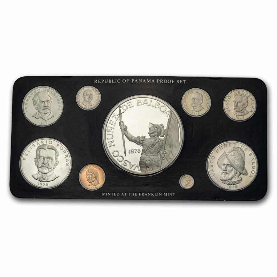 1978 Panama Silver 9-Coin Proof Set (w/Box & COA)