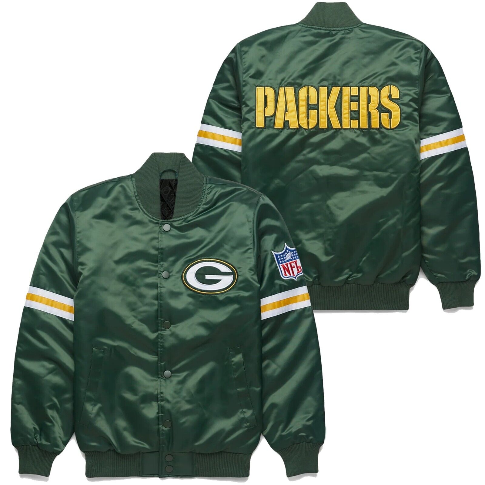 Men\'s Green Bay Packers NFL Green Full-Snap Bomber Style Varsity Jacket