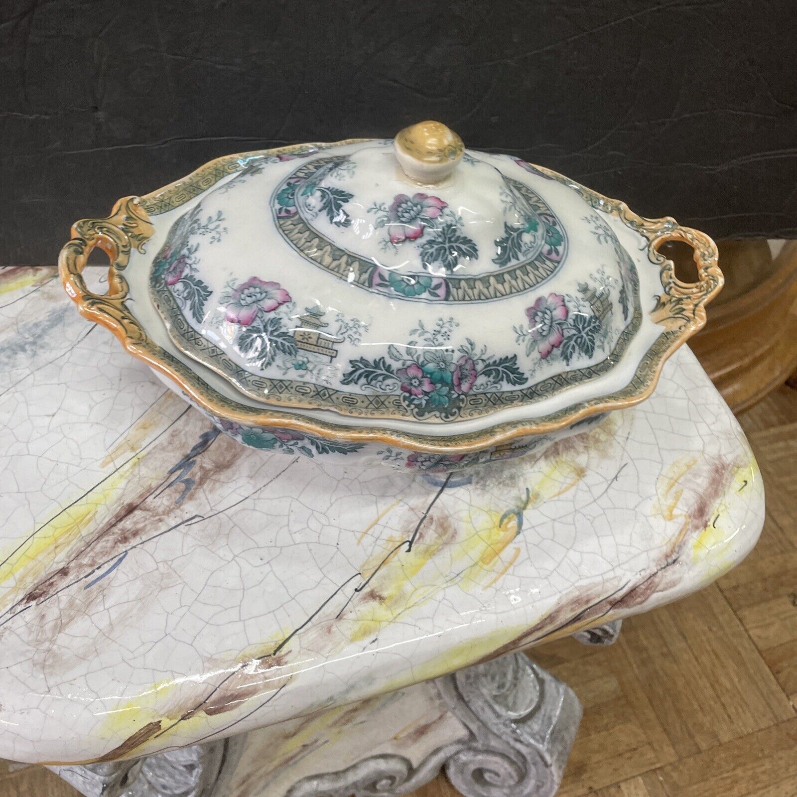 antique Royal Staffordshire lusterware burslem veddo covered vegetable bowl 