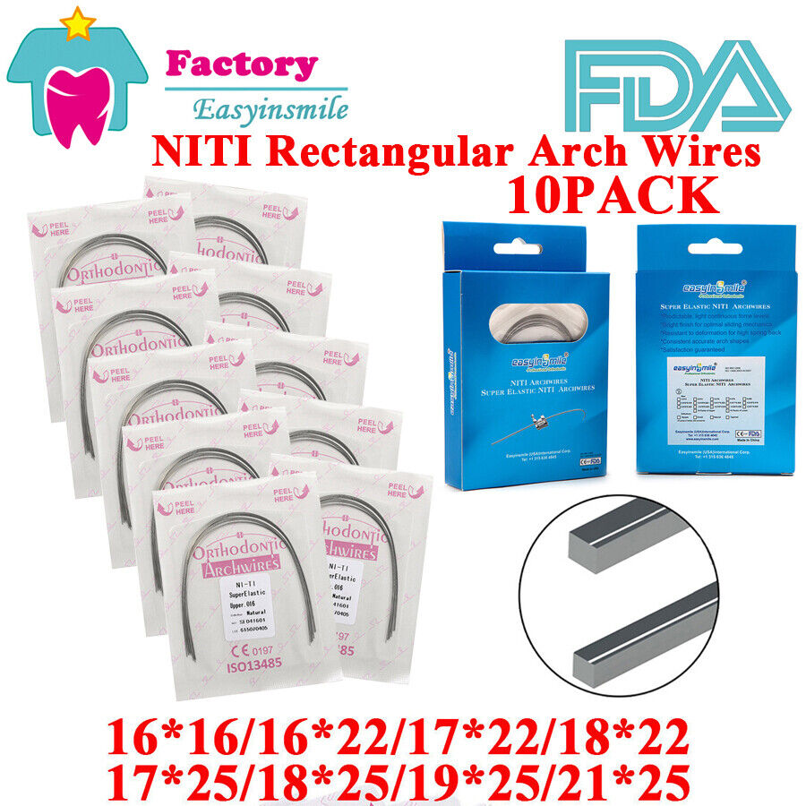 10X Dental NITI Rectangular Arch Wires For Orthodontic Brace 16*16-21*25 U/Lower