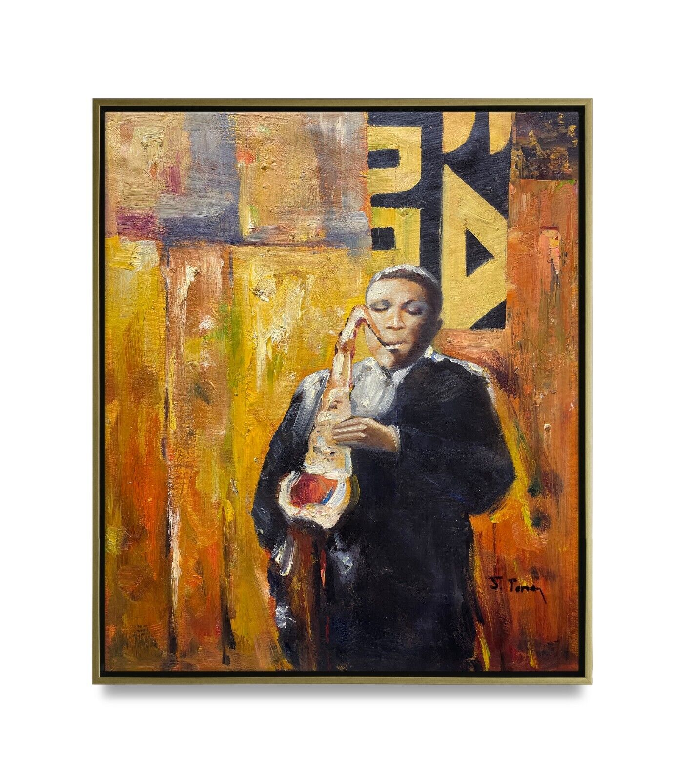 NY Art-Original Oil Painting of a Musician on Canvas 20x24 Framed