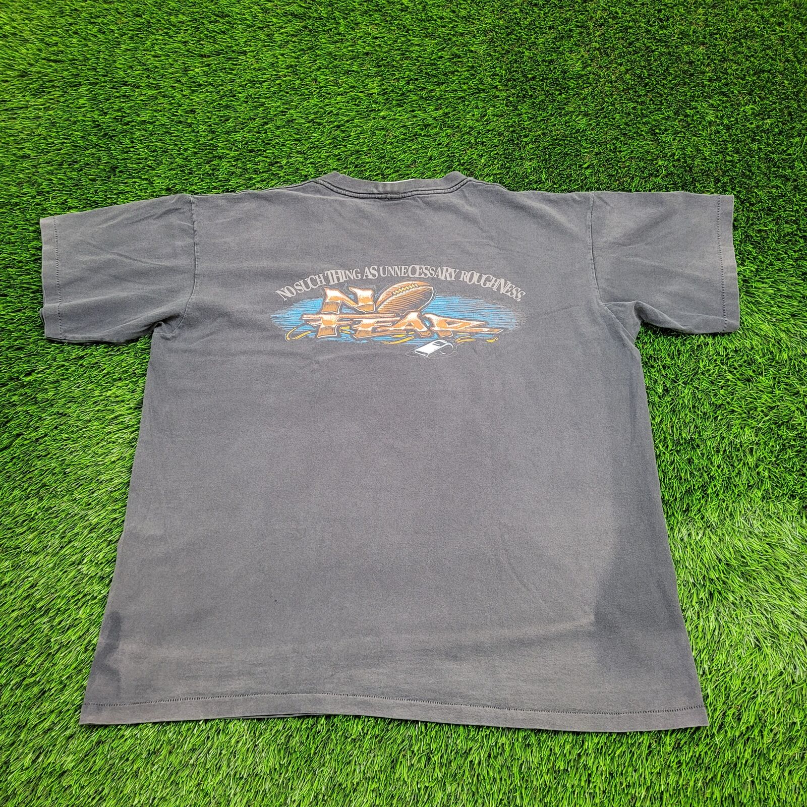 Vintage 90s NO-FEAR Football Roughness Motivational Shirt XL 25x28 Faded-Black