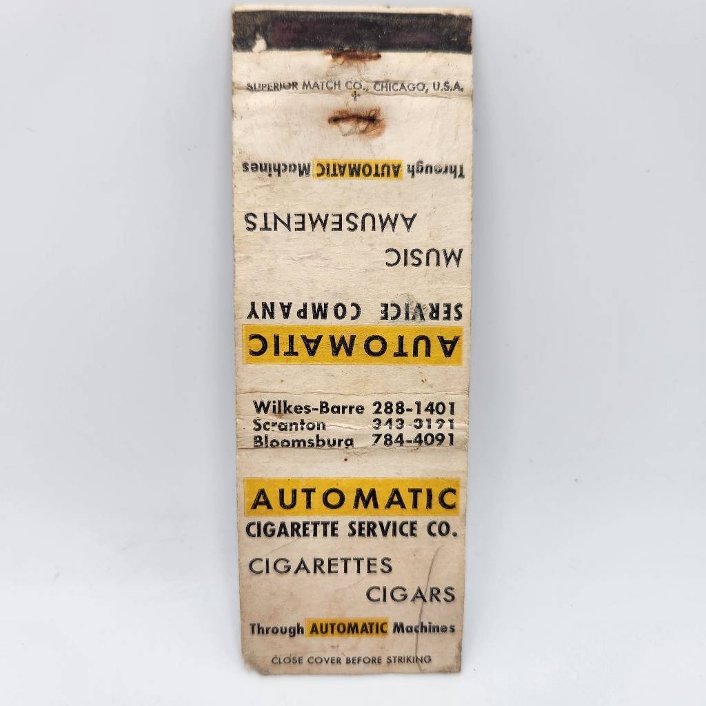 Vintage Matchcover Automatic Cigarette Service Company Wilkes-Barre Scranton Blo