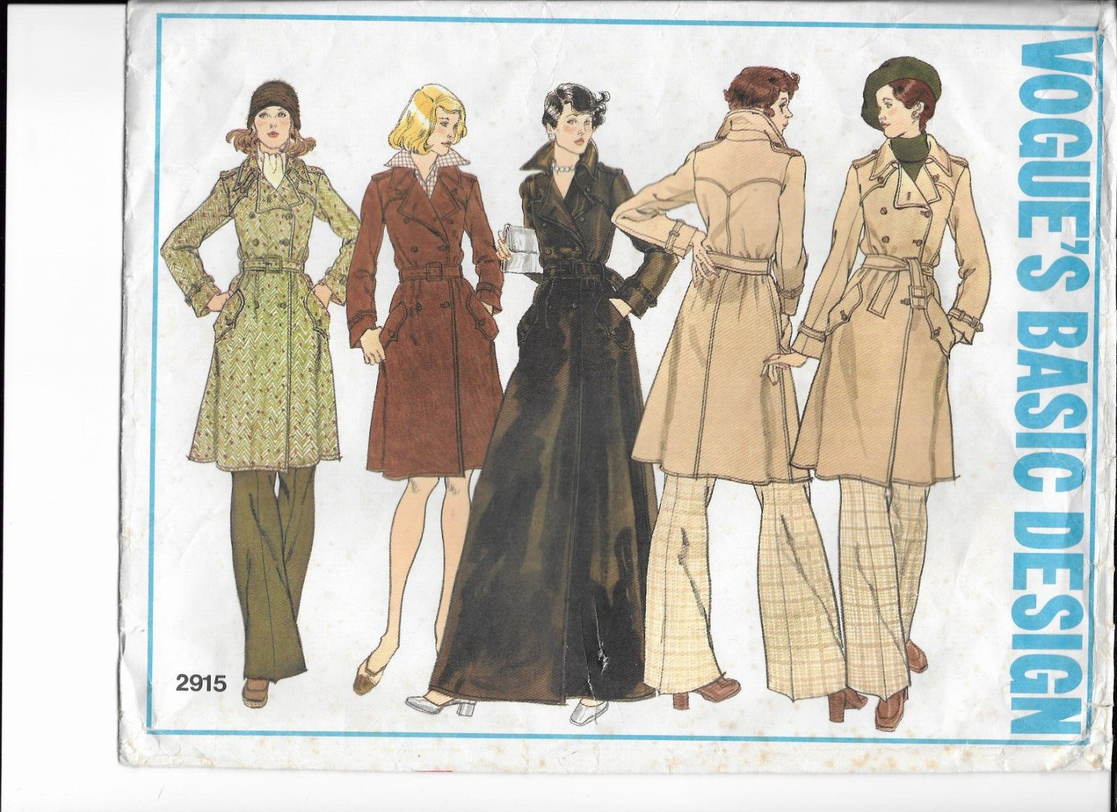 VINTAGE VOGUE PATTERN 1960\'S Trench Coat Bust 32 1/2 hip 34 1/2 Factory Folded