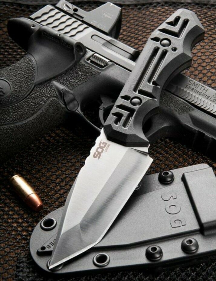 SOG Growl Black GRN 9Cr18MoV Fixed Blade Knife w/ Sheath.satin finish AUTHENTIC 