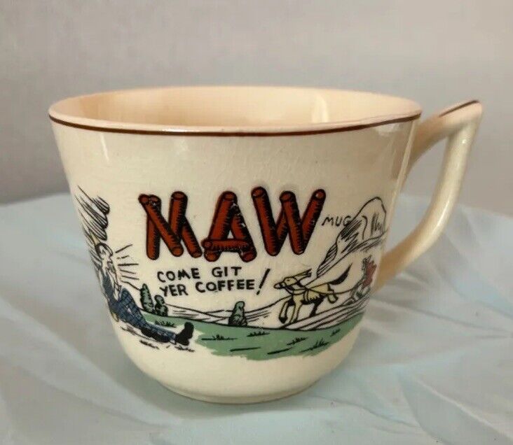 Vintage Hillbilly “Maw Come Git Yer Coffee” Ceramic Mug with Gold Trim