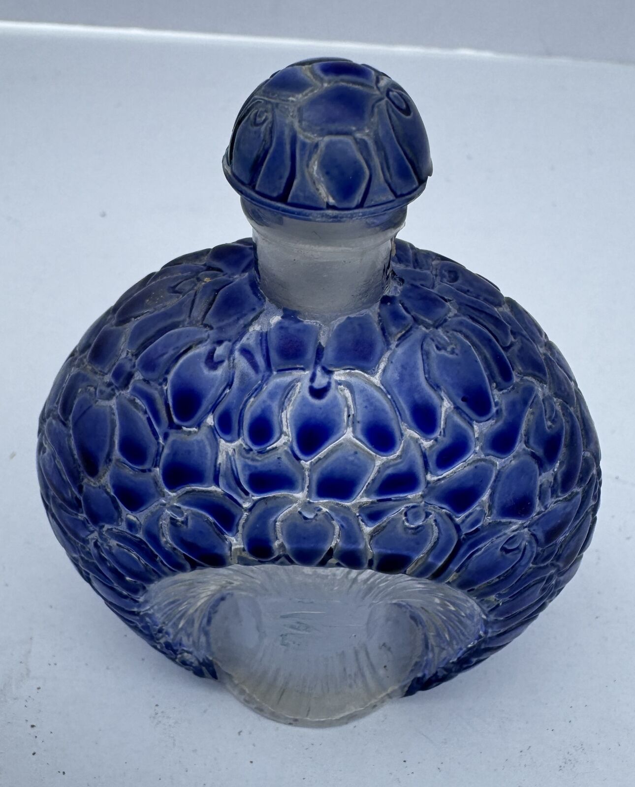 Vintage R. Lalique Gabilla \'La Violette\' Blue Enameled Glass Perfume Bottle