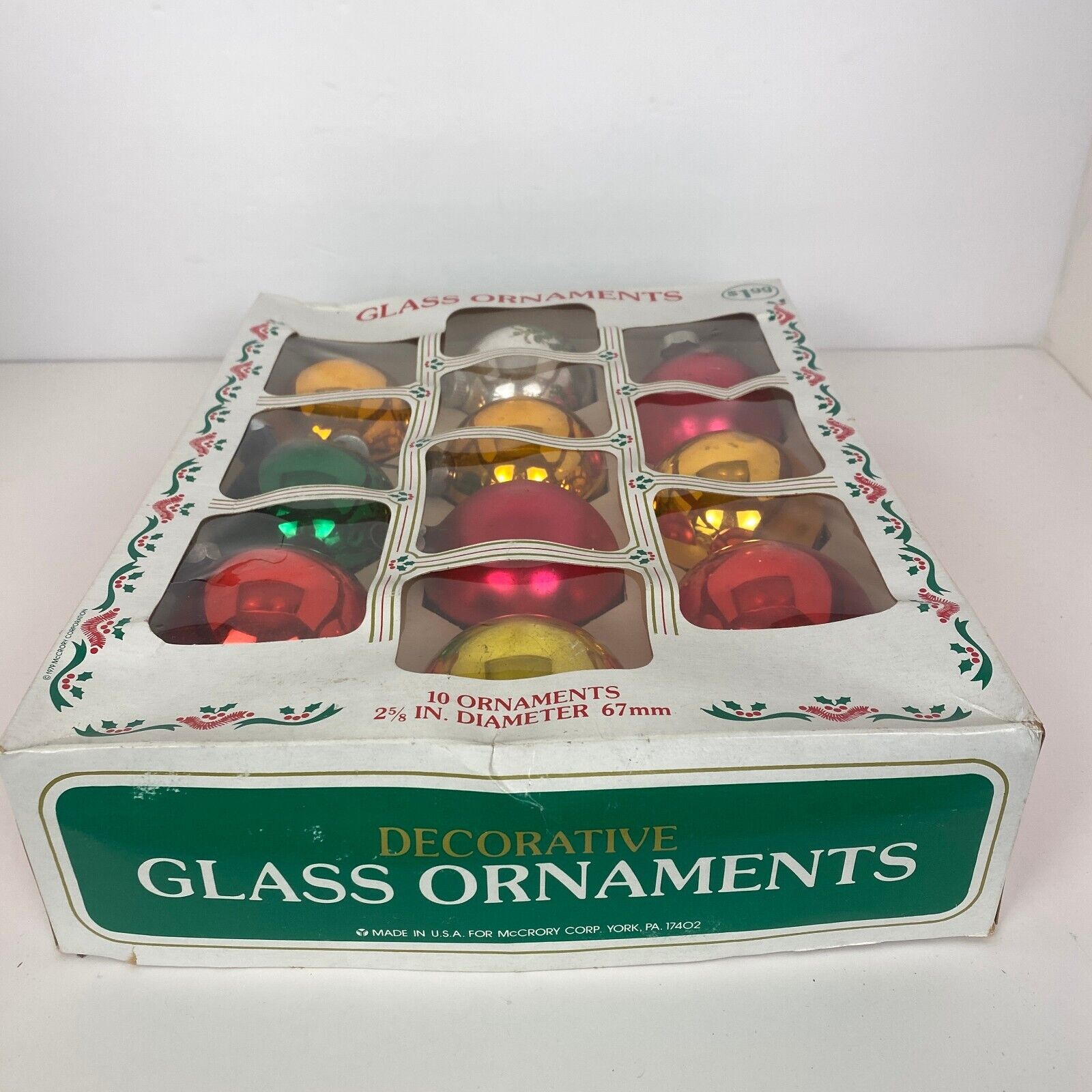 10 Vintage McCrory Corp Mercury Glass Ornaments Multicolor USA Christmas 2 5/8