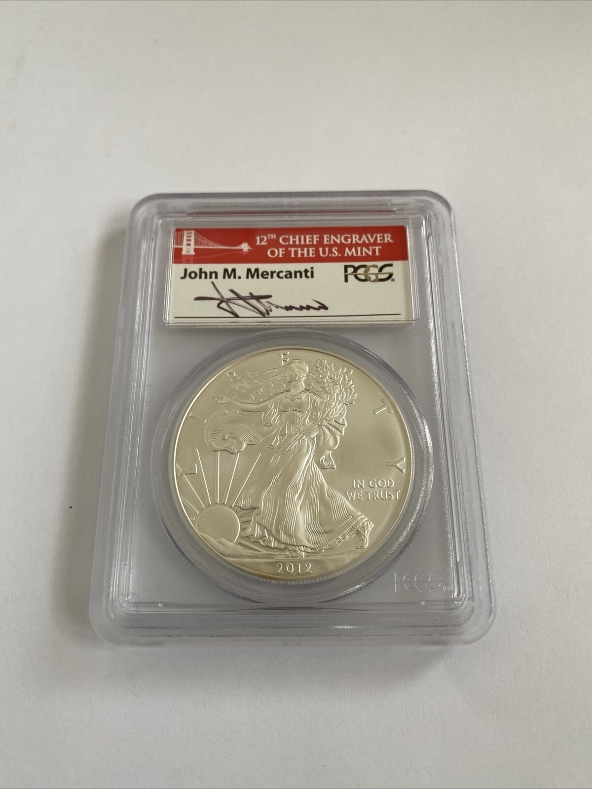 2012-(S) Silver Eagle PCGS MS70 San Francisco First Strike - Mercanti signed.