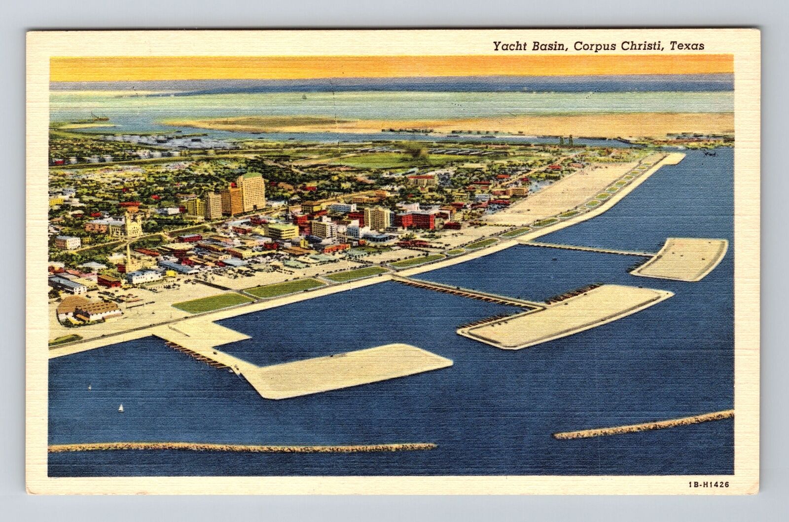 Corpus Christi TX-Texas, Aerial Yacht Basin, Antique Vintage Souvenir Postcard