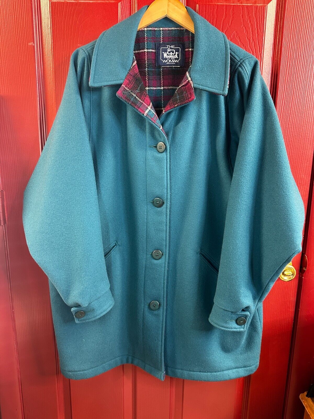 Vintage 1960s Woolrich Womens 100% Pure Wool Button Up Coat Jacket Teal Blue