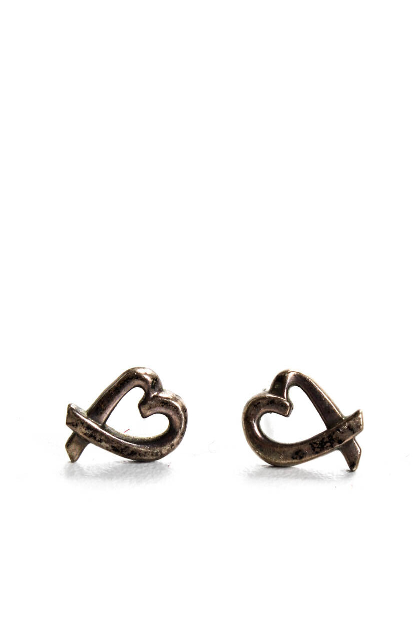 Tiffany & Co x Paloma Picasso Womens Silver Loving Heart Earrings 1g 0.4\