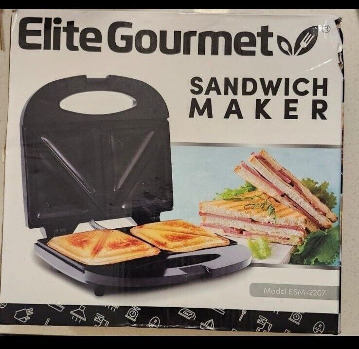 Elite Gourmet Sandwich Maker Panini Machine ESM2207 Non-Stick, Black NEW