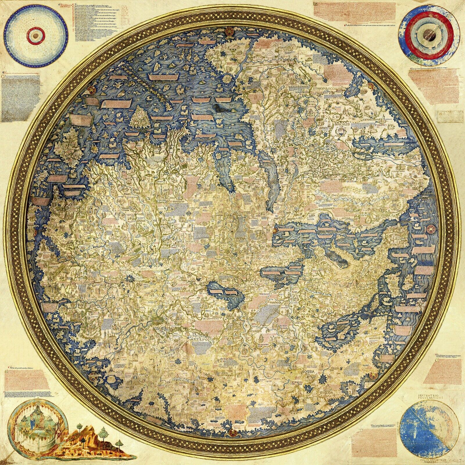 1450 Fra Mauro World Map Wall Art Poster Print Decor Home School Office History