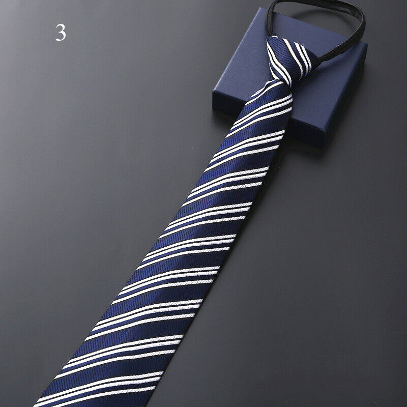 Lazy Men\'s Zipper Necktie Solid Striped Casual Business Wedding Zip Up Neck Tie