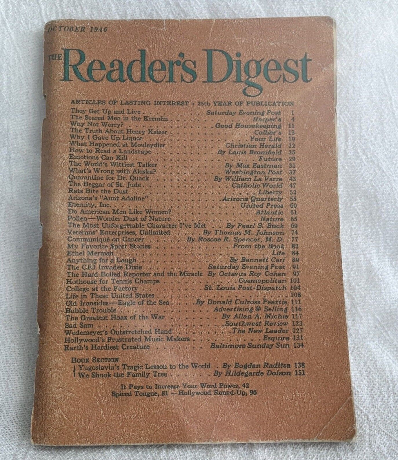 1946 October, Reader\'s Digest Magazine, 25th Year- Articles Of Lasting Interest 