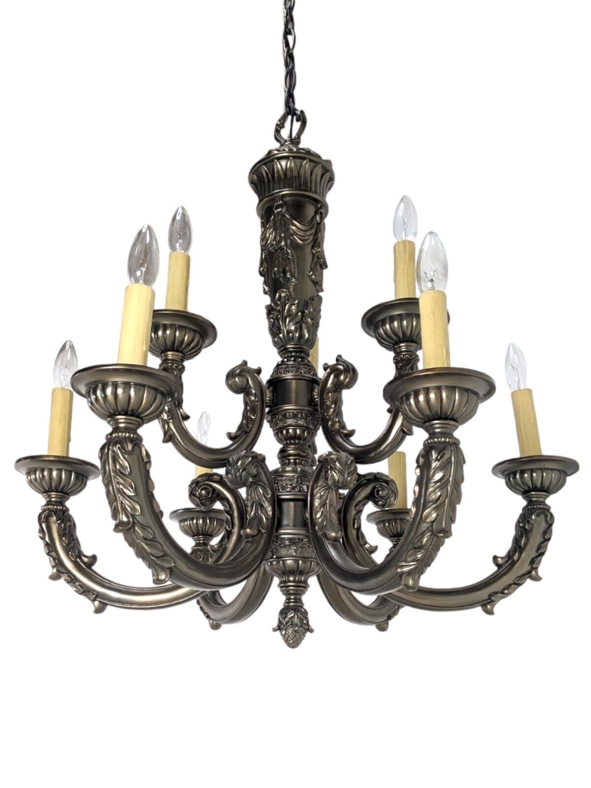 Vintage Louis XVI Style 9 Light Chandelier - Exquisite Detail - Bronze Colored