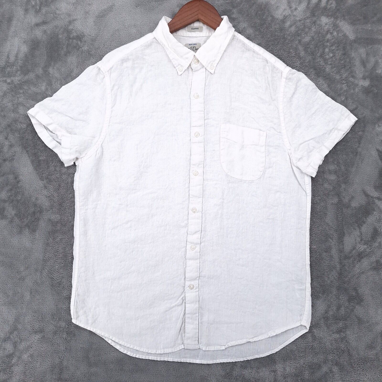 J Crew Shirt Mens L White Irish Linen Baird McNutt Short Sleeve Button Classic