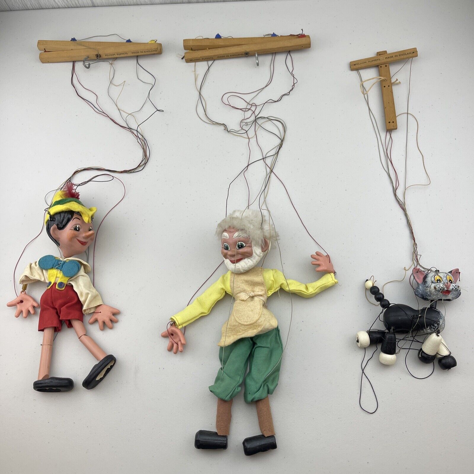 LOT 3 Vintage Pelham Puppet Marionette England PINOCCHIO GEPPETTO FIGARO ***READ