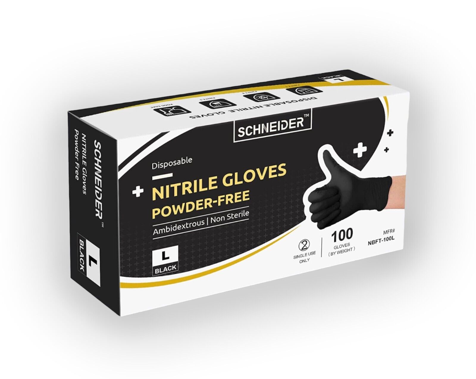 Schneider Black Nitrile Gloves 5 Mil Latex & Powder Free