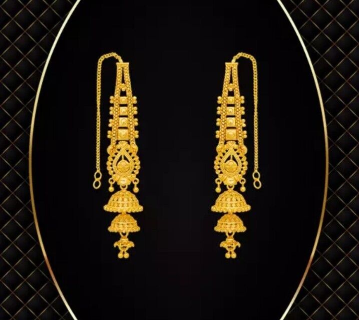 Indian Bollywood 22k gold plated Ethnic Bridal Jhumka Earrings Fashion Jewelry 