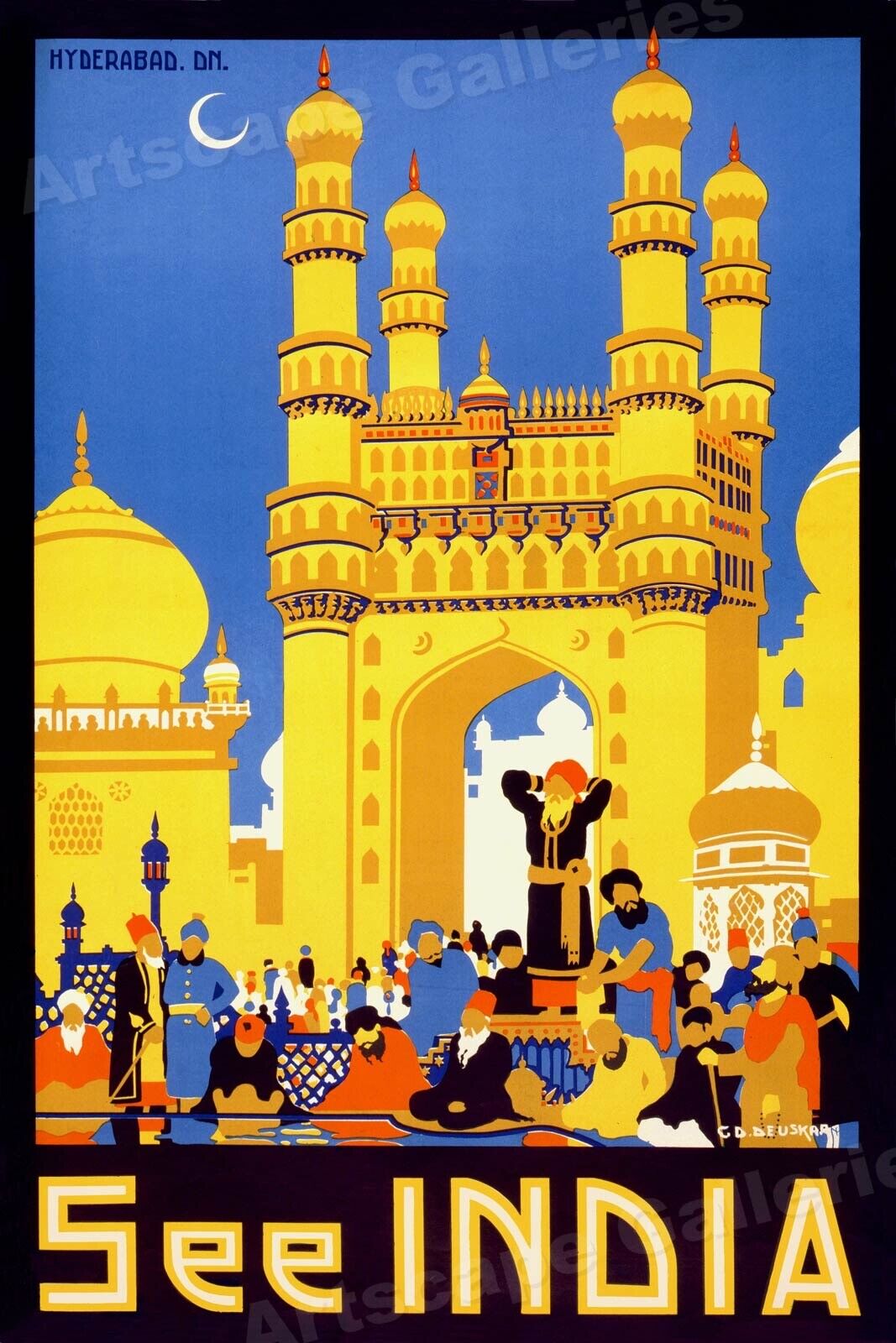 1950s Visit Charminar Hyderabad India Vintage Style Travel Poster - 20x30