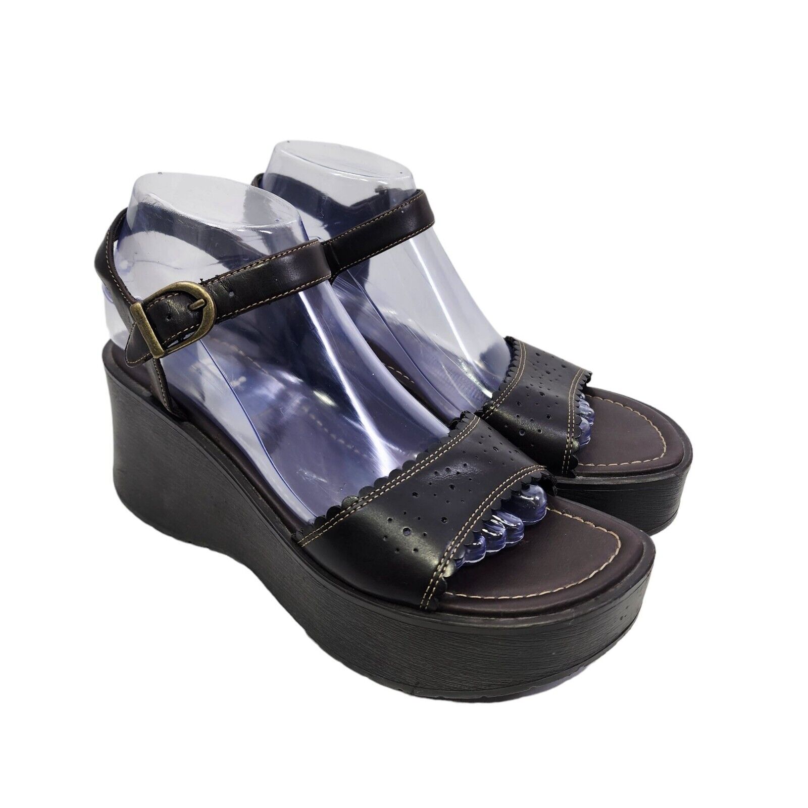 l.e.i. Vintage Platform Sandals Faux Leather Women\'s Size 8.5 Brown lei vtg