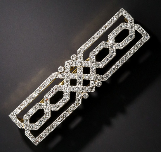 French Early Art Deco Round Cut Cubic Zirconia 3.00CT Unique Design Brooch Pin 
