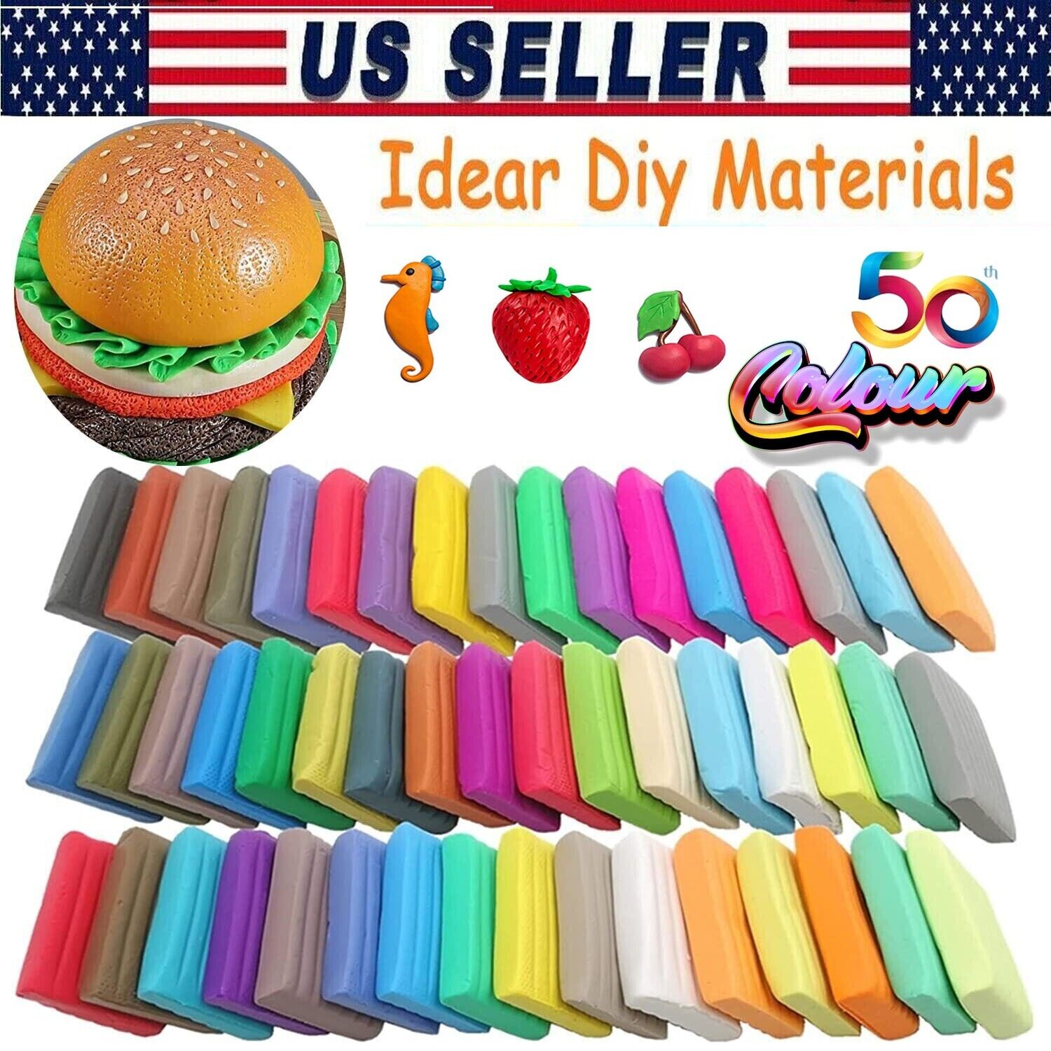 50 Colors Polymer Clay,  Modeling Clay Oven Bake Clay Non-Stick Non-Toxic Gift