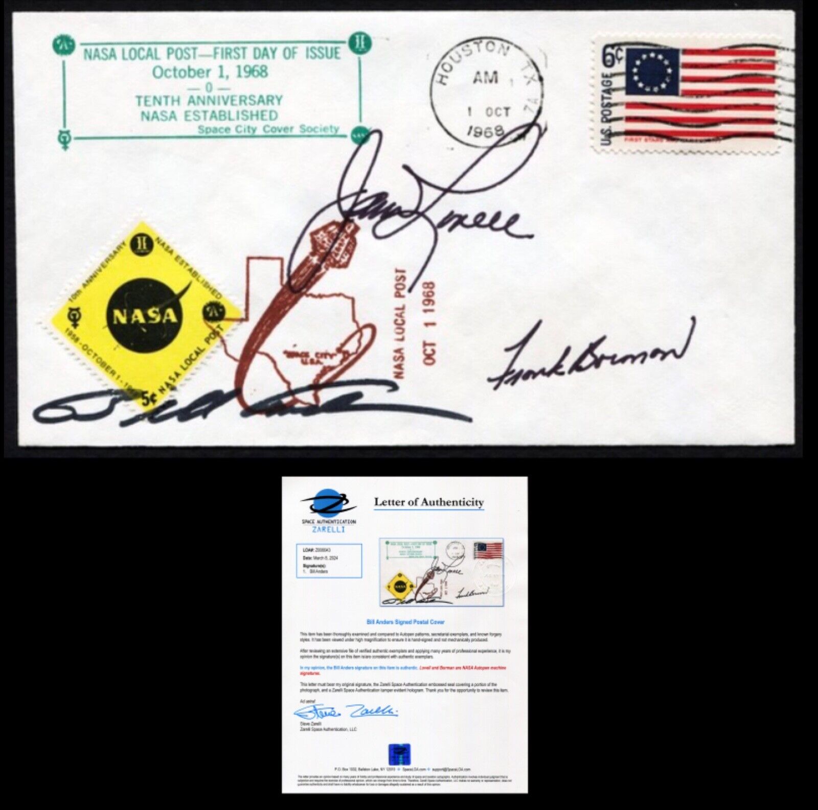BILL ANDERS Signed Apollo 8 NASA Local Post FDC 1968 Cover Zarelli Authenticated