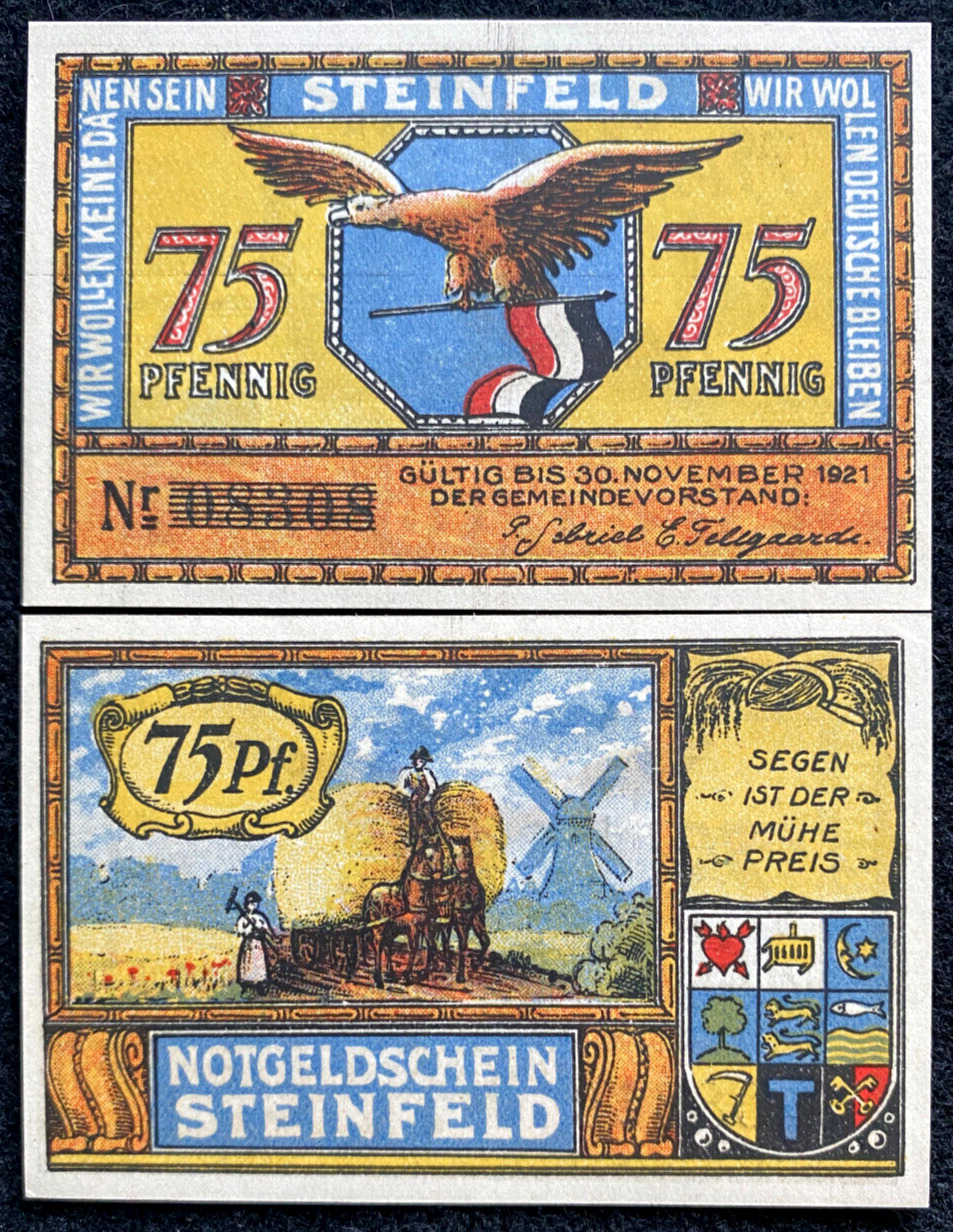 Germany NOTGELD 75 Pfenning 30 Nov 1921 Emergency Money UNC RARE 103 Years OLD
