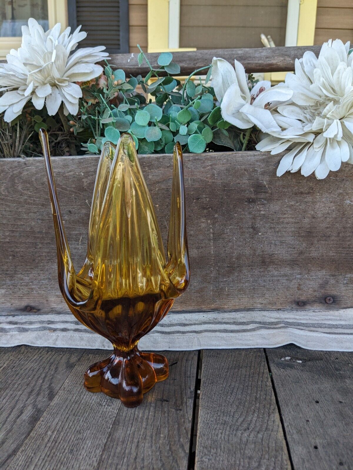 Vintage MCM Viking Glass Amber Stretch Vase