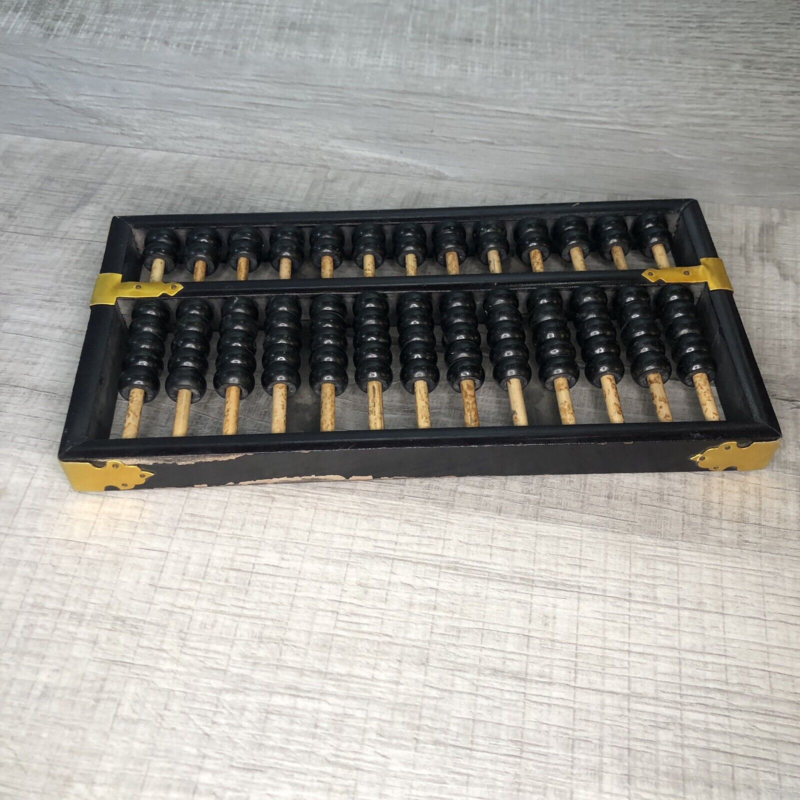 Vintage Chinese Wooden Abacus Lotus Flower Brand 13 Rods 91 beads