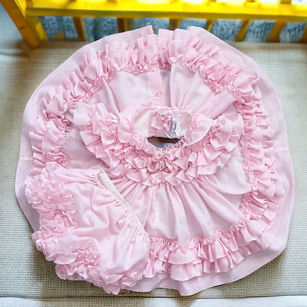 Vintage Marthas Miniatures Baby Girl Pink Ruffle Circle Dress Size 12 Months