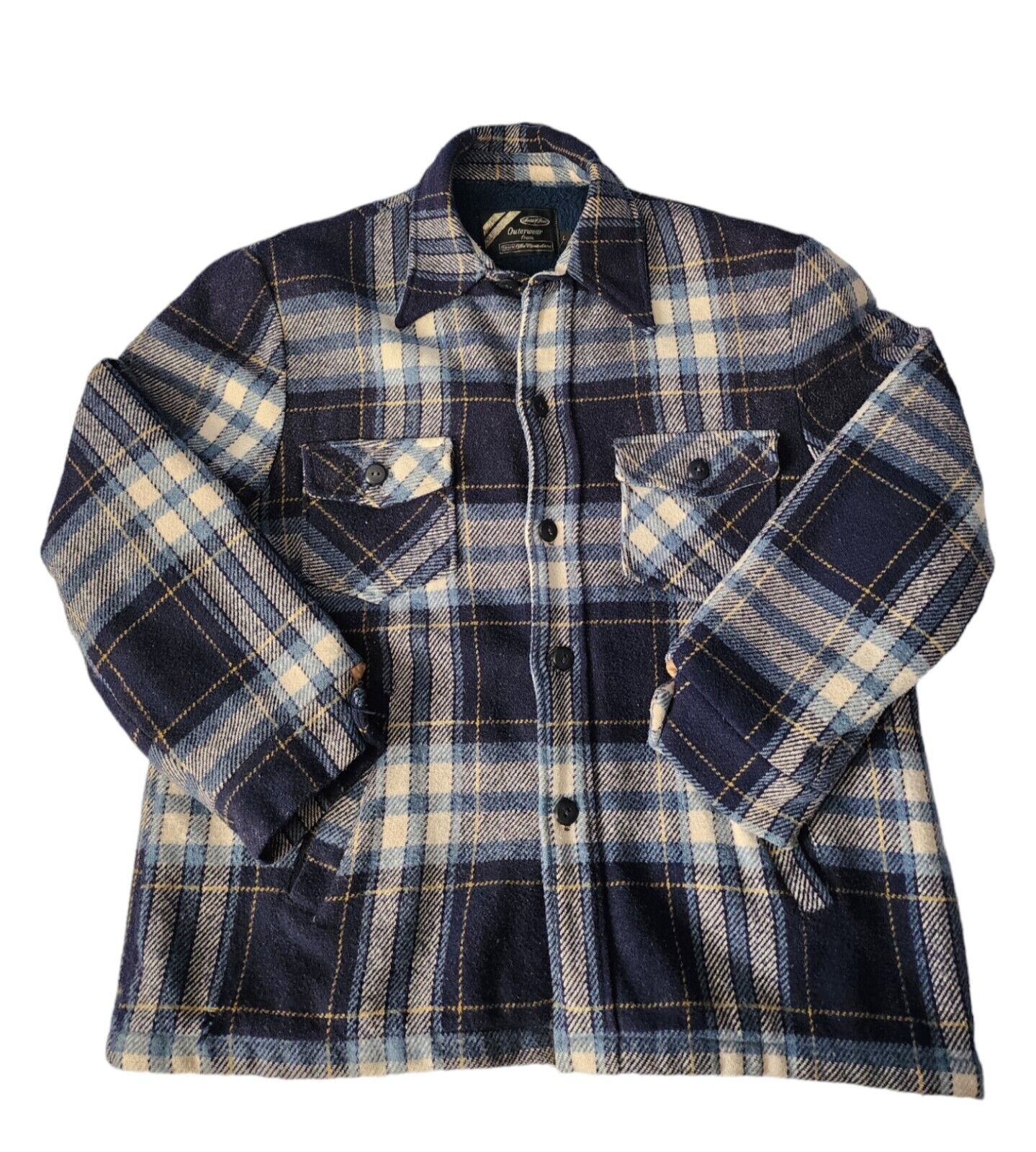 Vintage Sears Outerwear Blue Plaid Striped Flannel Farmer Chore Trucker Jacket L