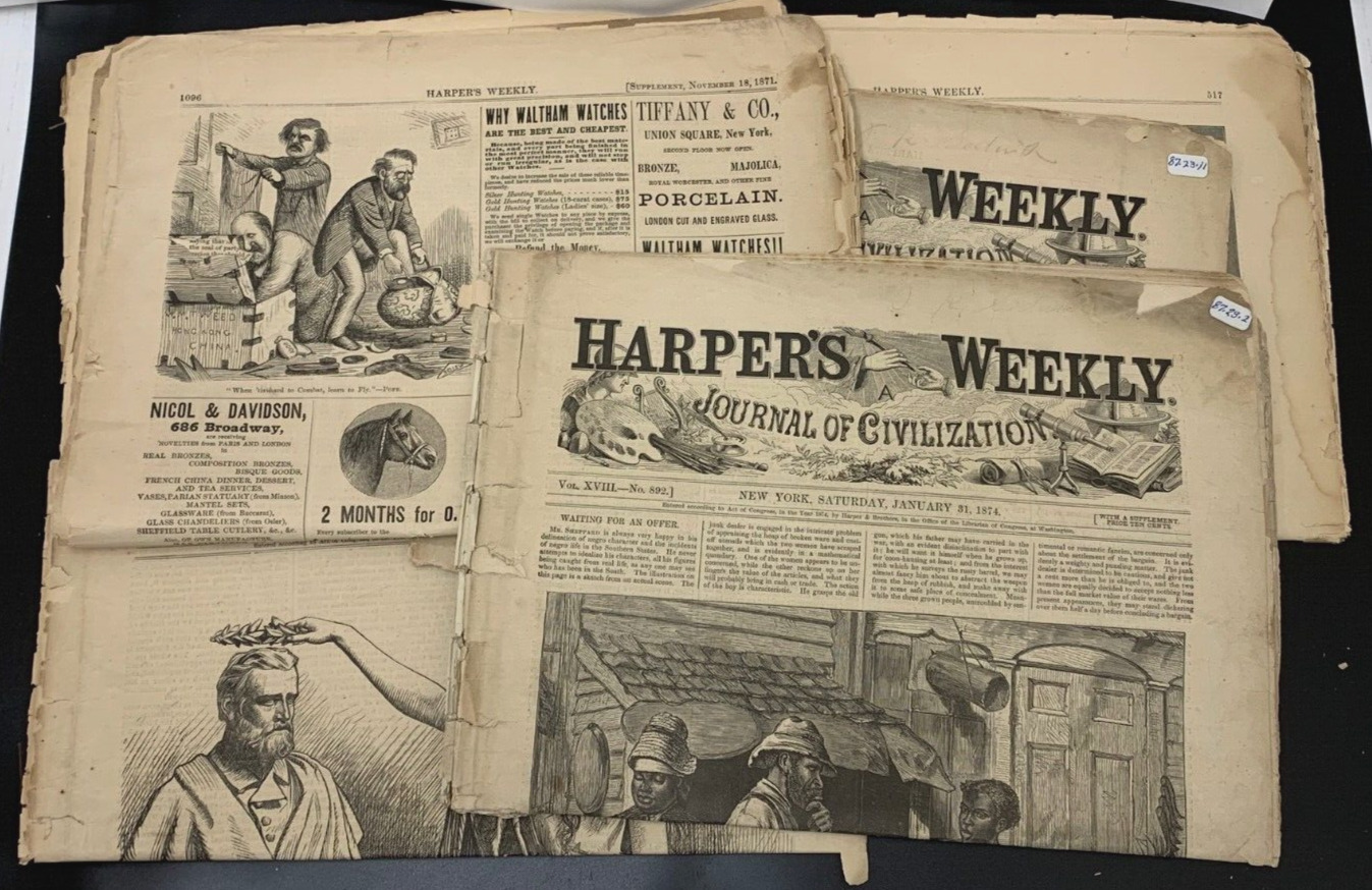 Lot Of 5 Harper's Weekly 1800s Illustrated Newspapers Th. Nast & C.S. Reinhart