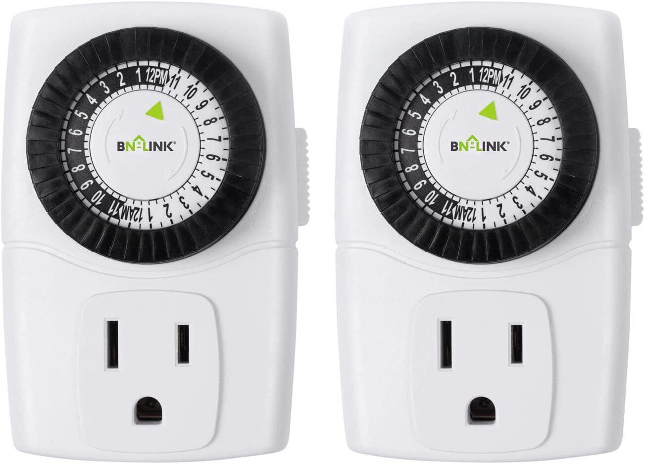 BN-LINK Indoor 24-Hour Mechanical Outlet Timer Daily use, 2 Pack, 2 or 3 Prong