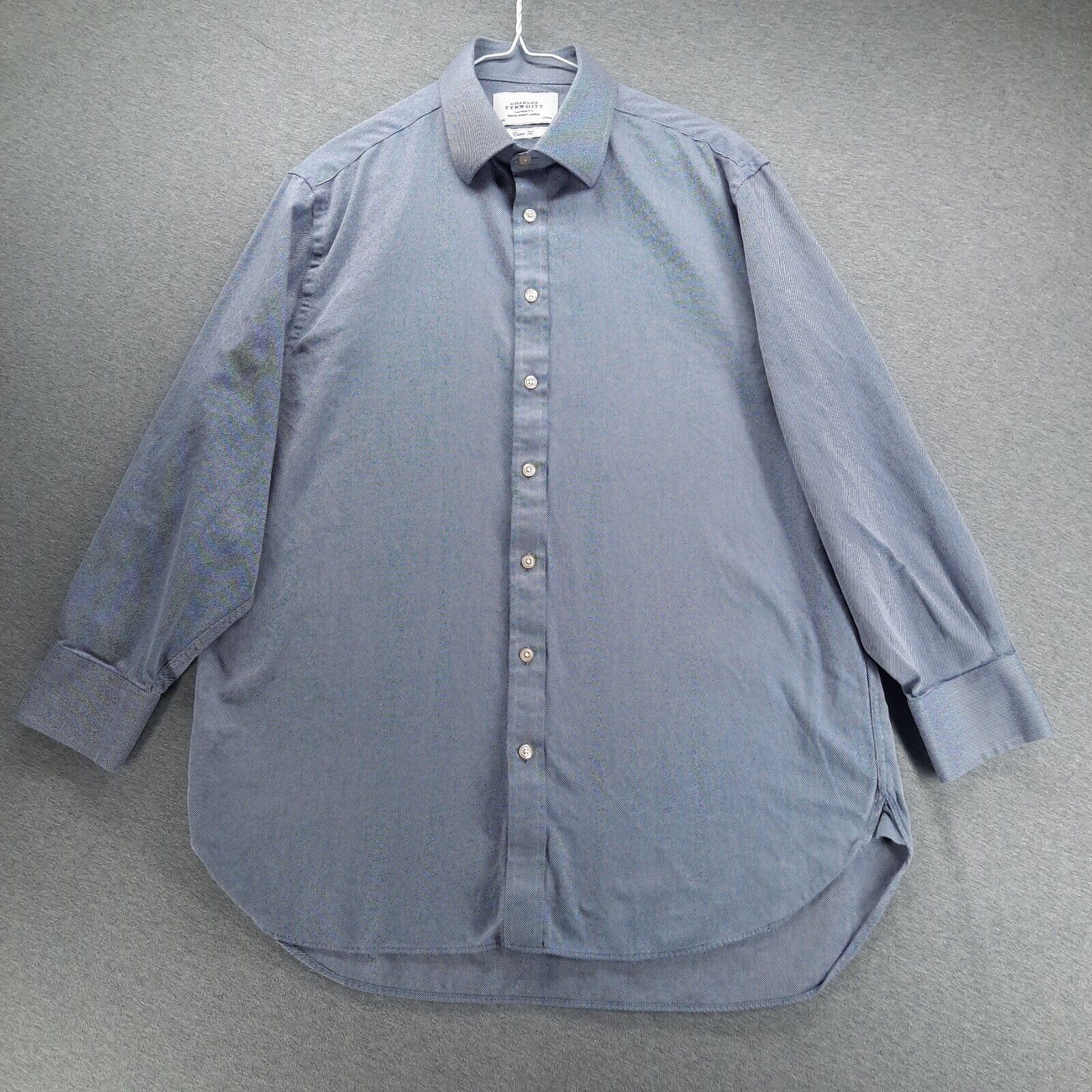 Charles Tyrwhitt Shirt Mens 16.5/33 Classic Fit Blue White Long Sleeve Cotton