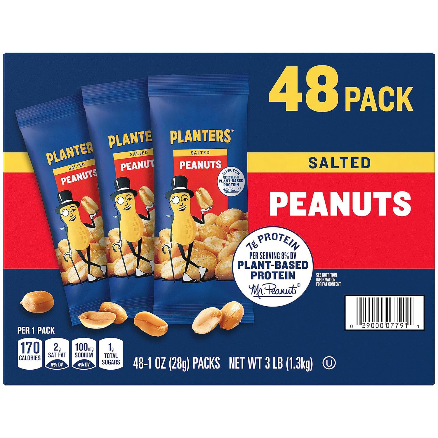 PLANTERS Salted Peanuts, 1 oz. Bags 48 Pack - Snack Size Peanuts with Sea Salt &