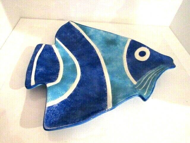 Vintage Large Ceramic Platter/Tray Clay Art Hand Painted Fish