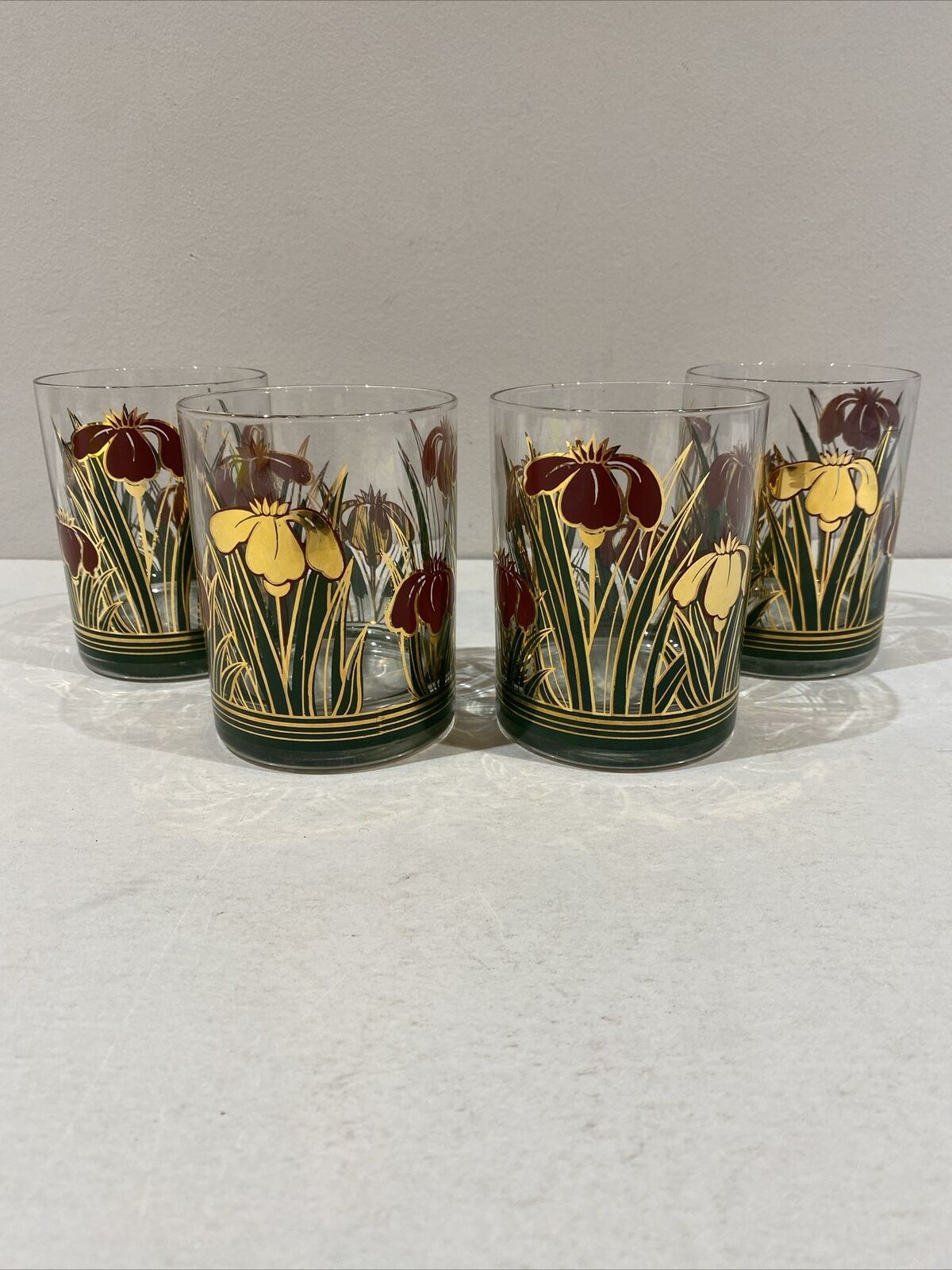 Vintage Culver Iris Cinnabar Lowball Glass Mid Century 22KT - Set Of 4 Glasses