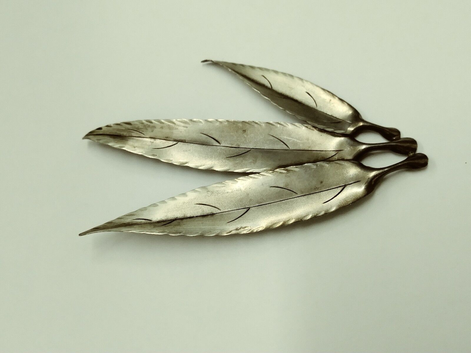 1950s NYE Sterling Brooch 3 Willow Leaves