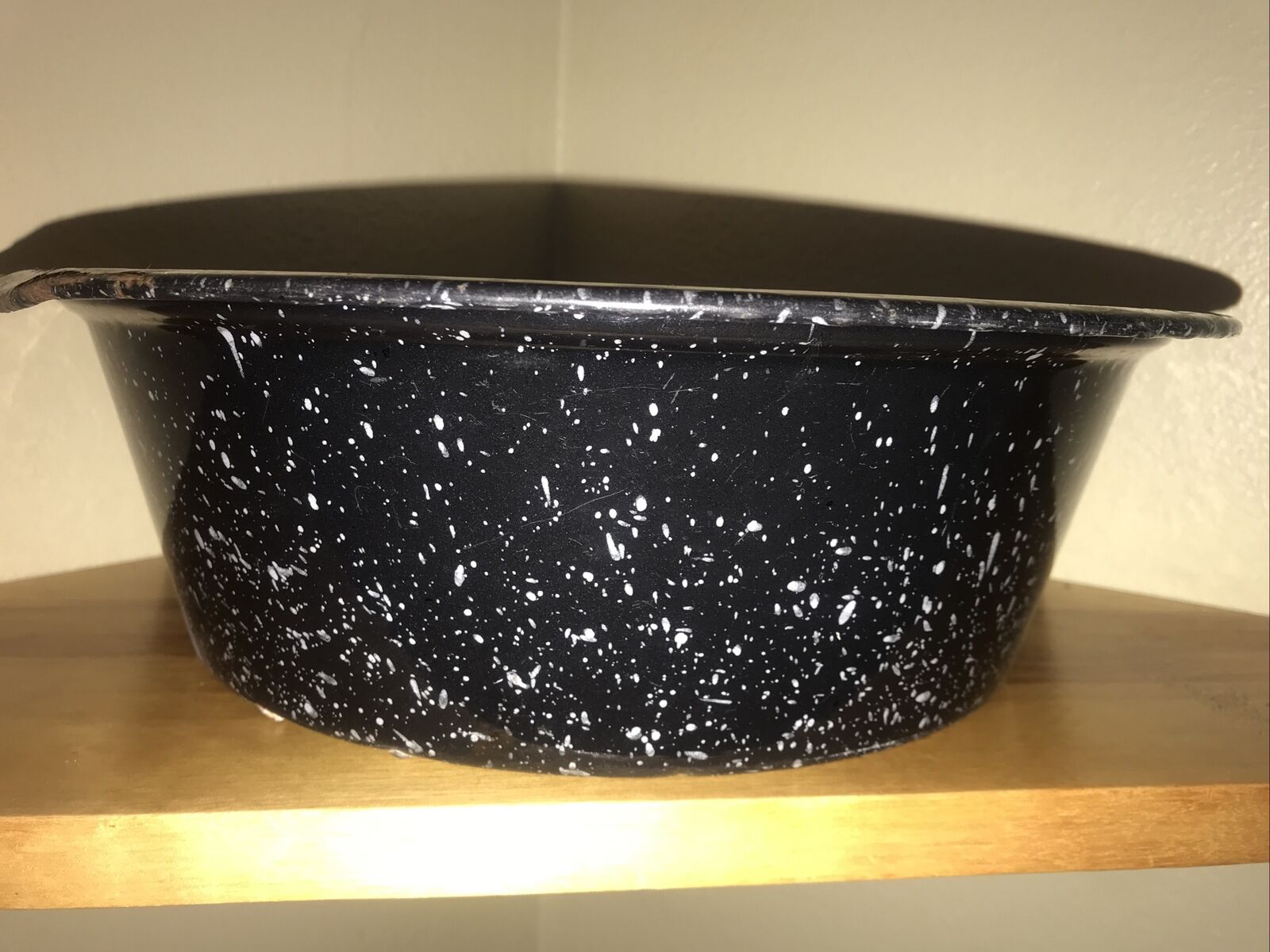 Antique Graniteware Enamelware Black Spotted BOWL Tub 13”x4.25 Deep Rustic
