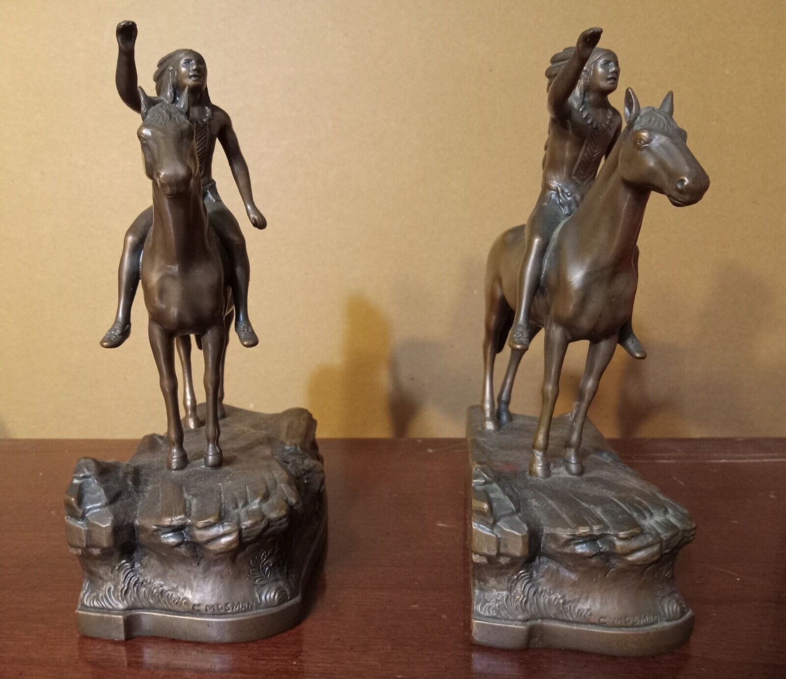 Antique 1927 Jennings Brothers American Indians on horses bookends