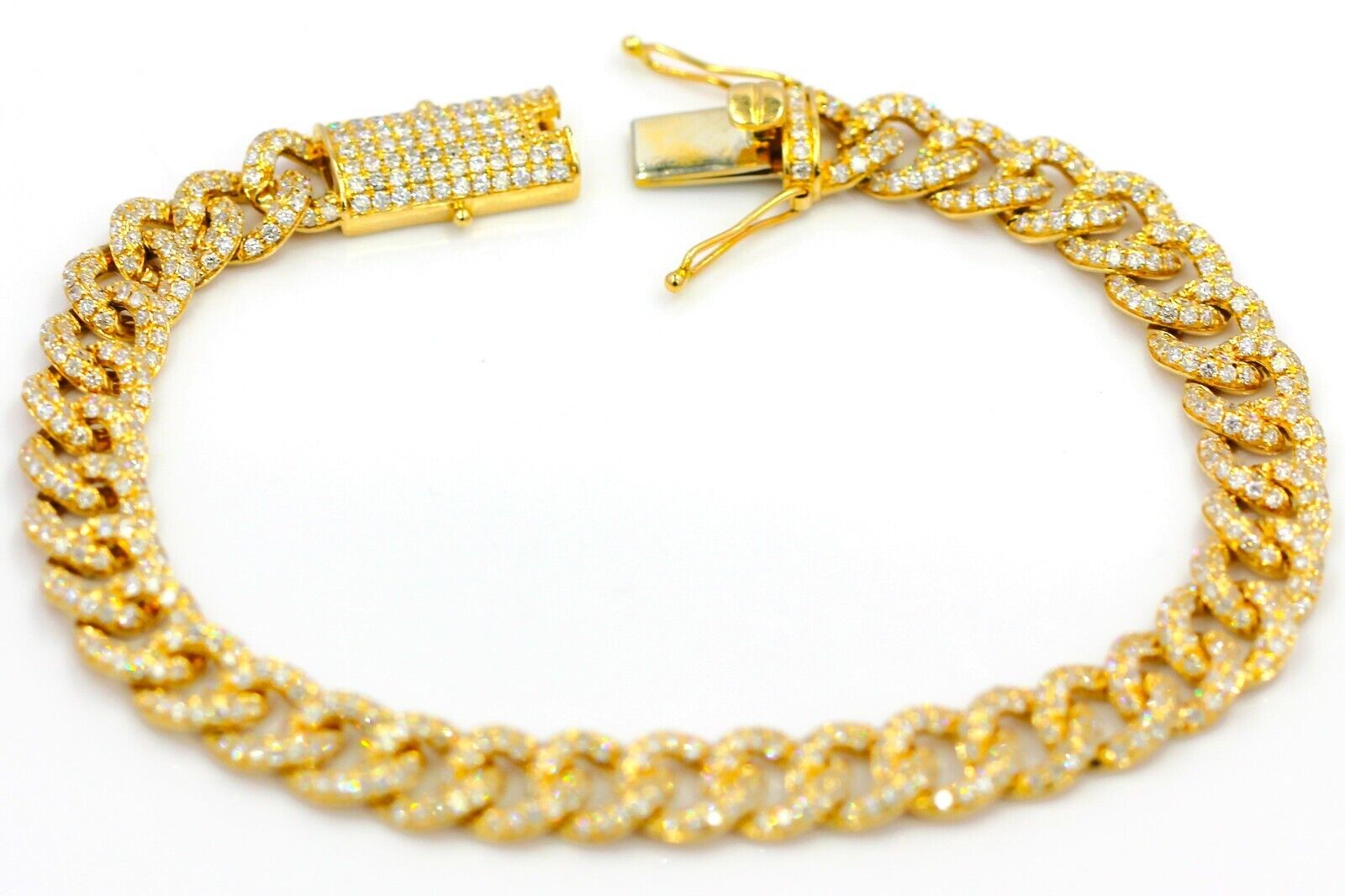 Real Solid 14K Yellow Gold Cuban Chain Bracelet Natural Diamond  5.45 CTW 8\
