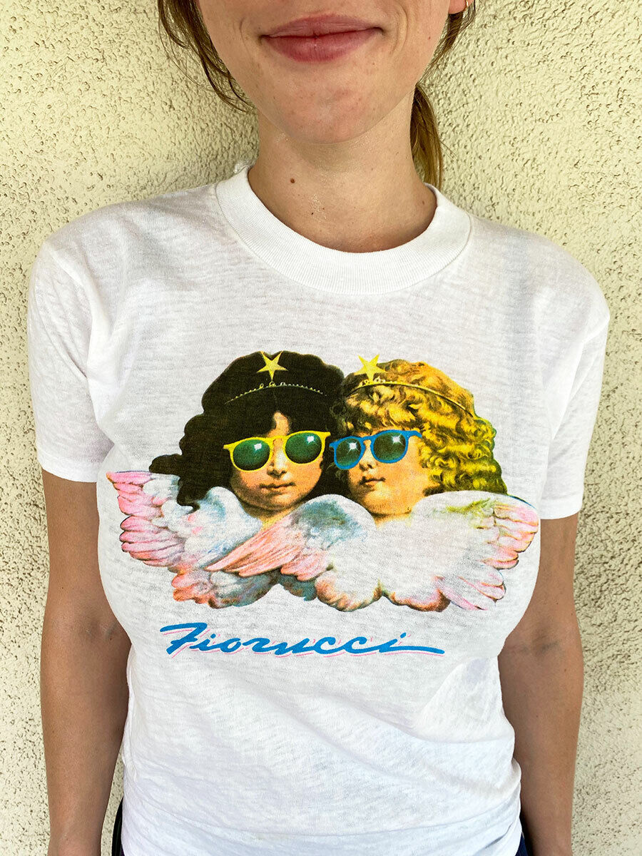 FIORUCCI 1980's VINTAGE ANGELS SHIRT -White, NEW OLD STOCK SIZE SMALL