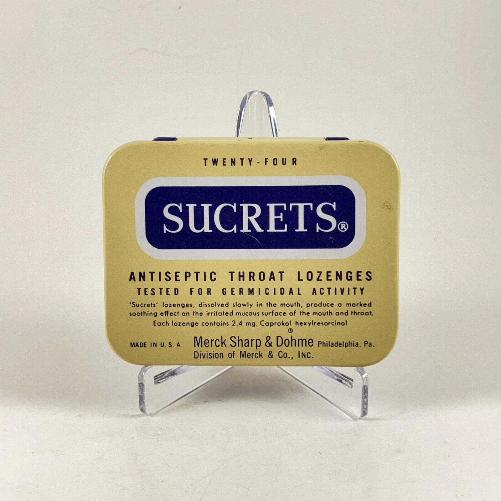 Vintage Sucrets Throat Lozenges Tin - MSD 24 Tabs, Empty, Collector\'s Item