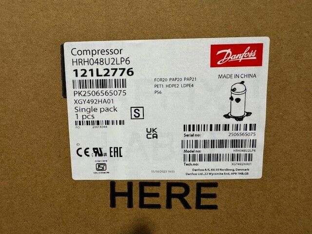 Danfoss Scroll Compressor HRH048U2LP6 208-230/3/50-60hz R410