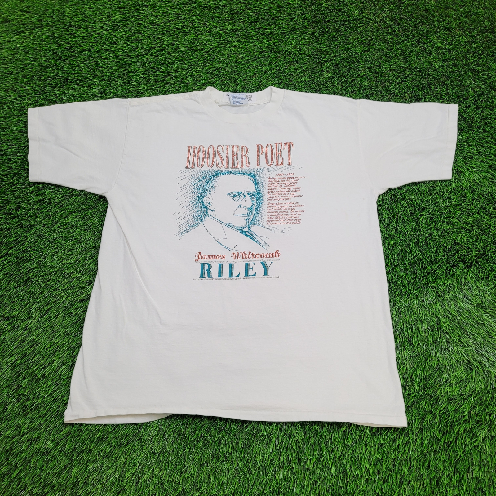 Vintage James-Whitcomb-Riley Shirt L-Short 22x27 Children Hoosier-Poet White USA
