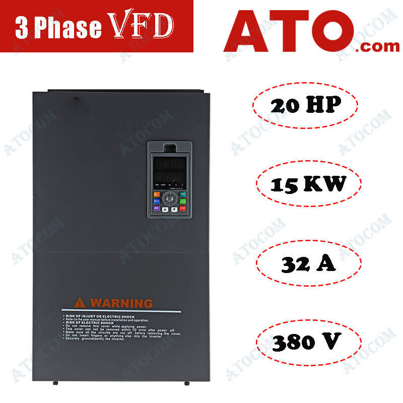 ATO 3 Phase VFD Variable Frequency Drive Converter 20 HP 15 KW 32A 380V Inverter